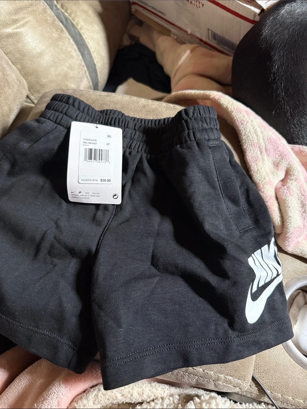 Nike Toddler Black Shorts with White Swoosh Logo